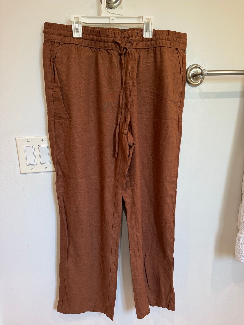 NWOT - Ann Taylor Wide Leg Linen-Blend Drawstring Pants in Rust Brown